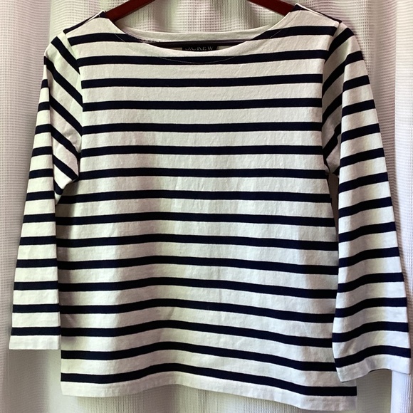 J.Crew Classic Mariner Boatneck Tee * Ivory & Navy* Small - Picture 2 of 6